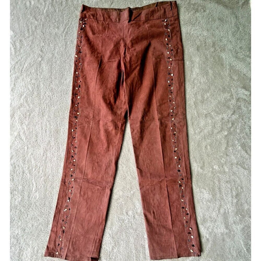Sandra Joy Faux Suede Custom Pants Gemstones Handmade Waist 32" Boho Hippie